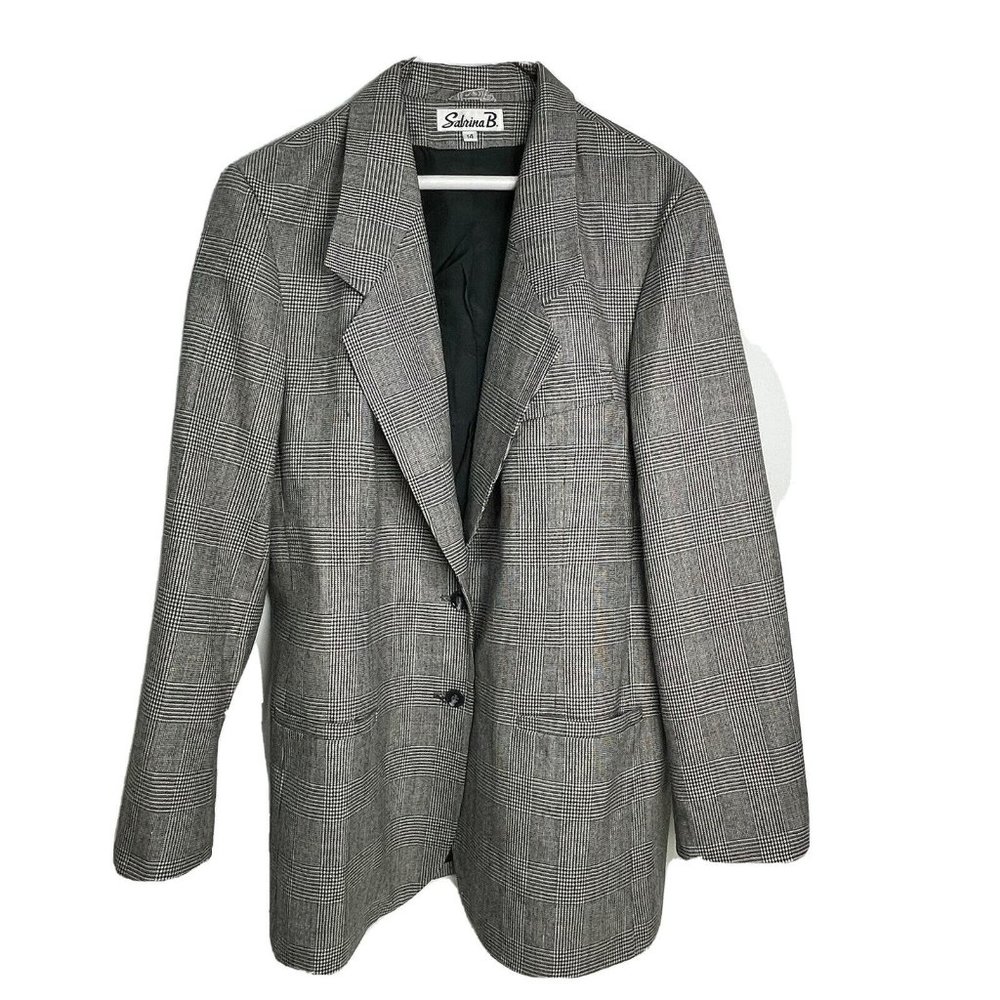 Sabrina B. Women’s Wool Black & White Plaid Jacket Sport Coat Blazer Size 14